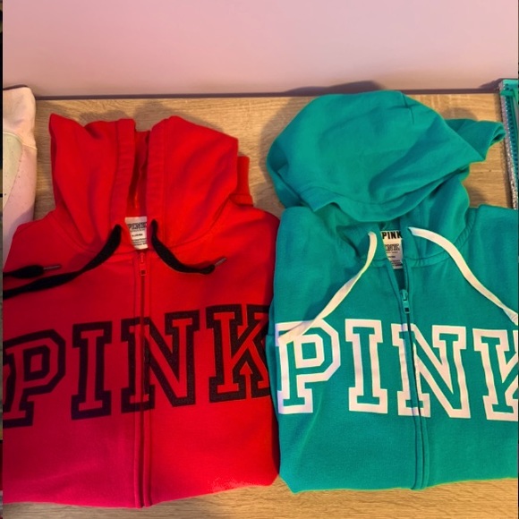 2 women’s PINK sweaters. Full zip up, with hoods. - Picture 1 of 3